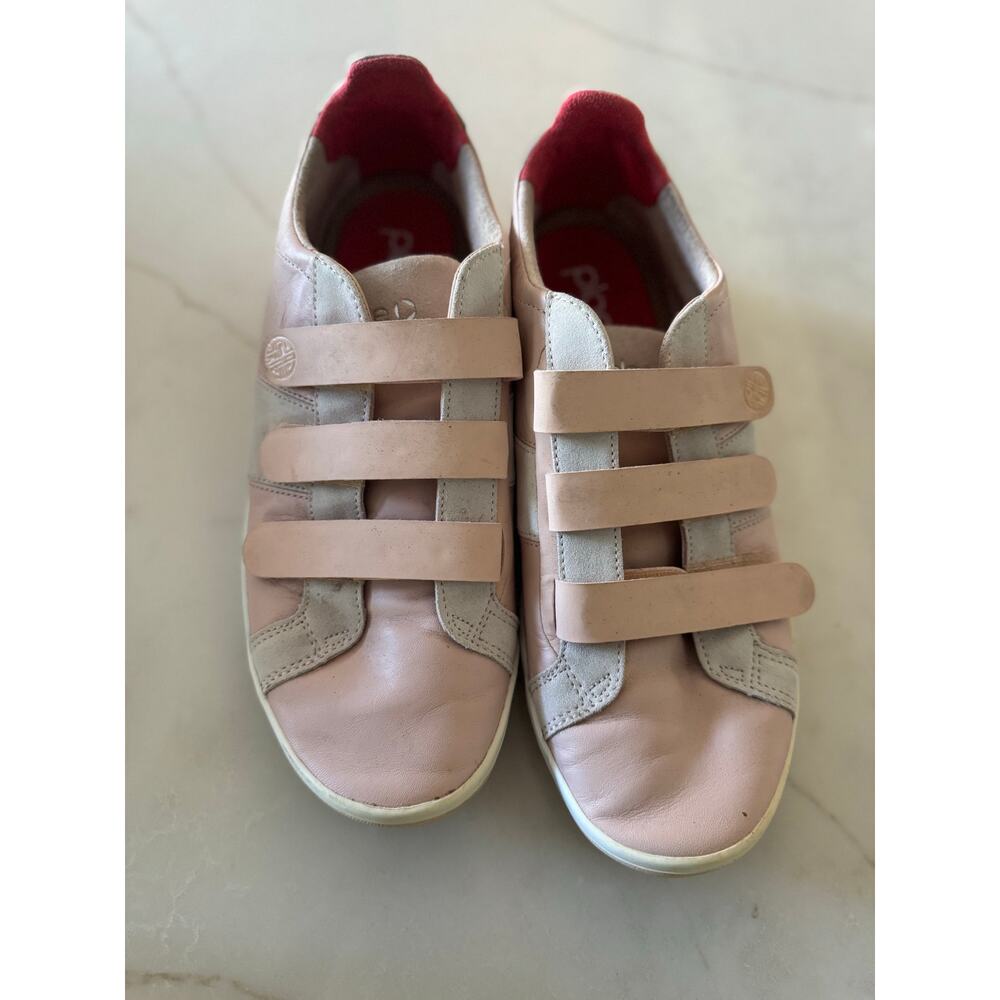 Plae Larkin Shoes Leather Cameo Rose 3 strap hook and loop sneakers W 12 M 10.5